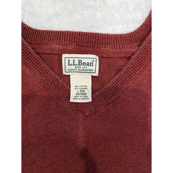 LL Bean Sweater Mens Size Large Long Sleeve V Neck Red Cotton Cashmere RARE - Picture 3 of 7